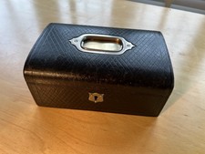 Antique jewellery box embossed leather working lock key tray velvet interior