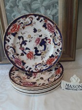 6 x Mason's Mandalay Blue Ironstone Dinner Plates - 10" / 25.5cms - 1st Quality