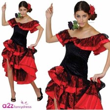 Adult Spanish Senorita Flamenco Dancer Rumba Latino Fancy Dress UK 10-24