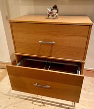 Wooden (oak veneer) Filing Cabinet with 2 Drawers.  Heavy. Home/ Office