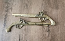 Vintage Pair Of Brass Flintlock Duelling Pistols Wall Hangings 