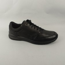 Ecco Trainers Mens Size 9 Black Leather Flat Lace Up Comfort Smart Casual Shoes