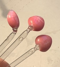 Vintage Blown Glass Pink Swizzle Sticks Straw Spoon Barware MCM Lot Of 3