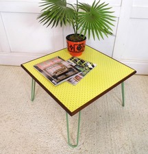 Vintage 1960s Formica iroko coffee table plantstand hairpin legs star and dot