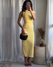ZARA WOMAN NWT SS25 YELLOW ASYMMETRIC MIDI DRESS SIZE L 2477/262/300