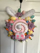 Easter Bunny Flower & Pompom Wreath