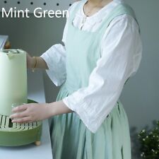 Women Sweet Wrap Apron Solid Pleated Pocket Pinafore Dress Lace Up Workwear Cute