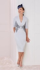 John Charles Special Occasion Silver & Navy Crepe Fitted Dress 29048 Size 14 New