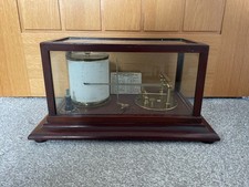RARE OAK BAROGRAPH WITH DIAL G.LEE & SON C.1930'S BEVELED GLASS BAROMETER