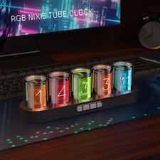 RGB Nixie Tube Clock LED Glows IPS Color Screen DIY Analog Digital Night Light