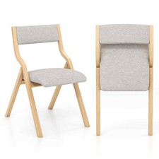COSTWAY Folding Dining Chair Set of 2 Wooden Upholstered Dining Chairs