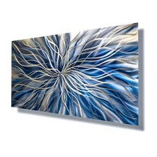 Navy Blue & Silver Metal Wall Art – Abstract Wall Sculpture & Modern Painting