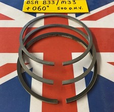 BSA B33 M33 +060" OVERSIZE PISTON RING SET (86.5 MM) SET OF 3 THREE 1947 - 1960
