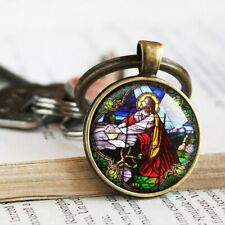 Jesus Christ Praying in the Garden Stained Glass keychain Christian Keyring Gift