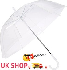 Large Clear Dome See Through Umbrella Handle Transparent Walking Brolly Ladies