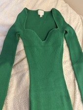 H And M Long Ribbed Green Dress Small