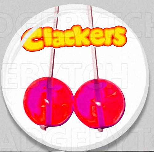 Clackers badge button pin - button,