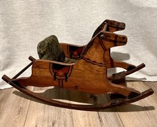 Antique Primitive Carved WOODEN ROCKING HORSE 1800s Americana Folk Art Shoofly