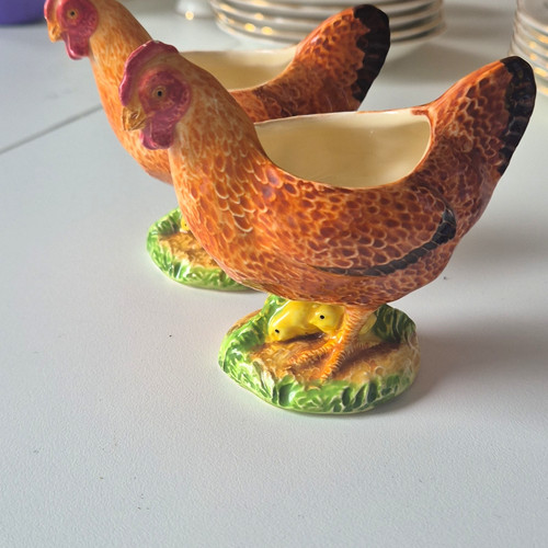 2pc glazed ceramic - glazed, hen