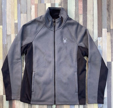 Spyder Jacket Mens Large Black Grey Fleece Lined Waffle Knit Skiing Alpes Alpine