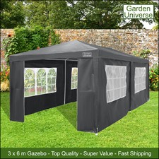 Gazebo Marquee Canopy Party Tent Grey 3 x 6m By Garden Universe Steel Frame XL