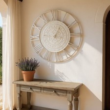 70cm Skeleton Wall Clock Durable Round Large White Metal Roman Numerals Home