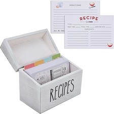 hoziel Farmhouse White Recipe Box with Cards and Dividers - Vintage Recipe Card