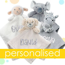 Personalised Baby Unisex Animal Comforter Named Newborn Keepsake Soft Plush Toy