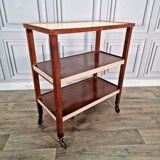 Vintage Drinks Trolley Formica Top 3 Tier Retro Wooden Tea Serving Cart Castors