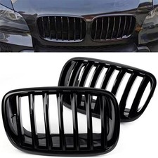 BMW X5 E70 X6 E71 FRONT BUMPER DOUBLE SLAT KIDNEY GRILLES GLOSS BLACK 2007-2013