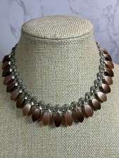 Corocraft Vintage Pearlescent Brown Lucite Panel Collar Choker Necklace Coro 97