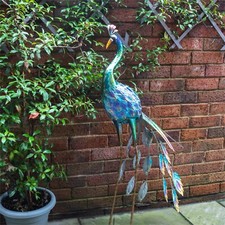 Garden Metal Peacock Ornament 108cm Lawn Border Pond Decor Durable Metal