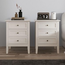 Pair of 3 Drawer Cream Bedside Tables – Modern Storage Cabinets for Bedroom