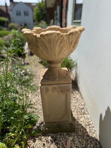 Cast stone garden urn - garden, on