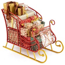 COSTWAY Metal Christmas Santa Sleigh Basket Festive Decorative Sleigh Cart