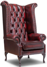 FAST DELIVERY Chesterfield Extra High back Queen Anne Chair Antique Red Leather