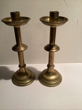 Pair Of Vintage Brass Ecclesiastical Arts And Crafts Candlesticks  6 1/4 Inches