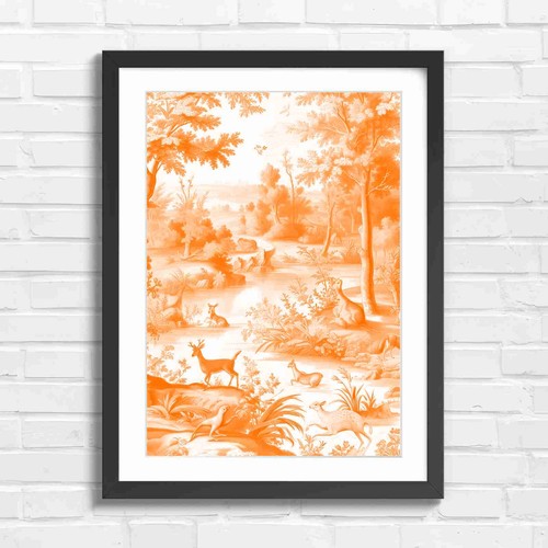 Pink toile jouy deer - de,