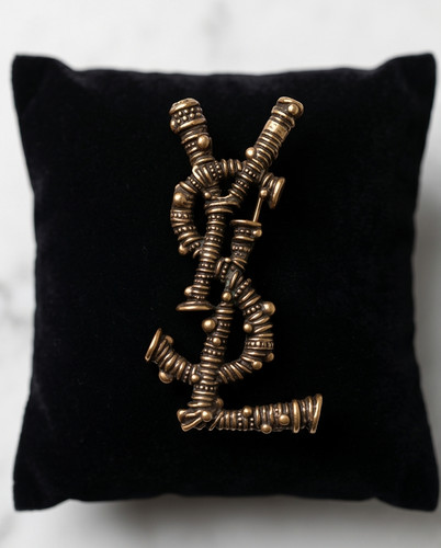 Auth ysl brooch logo gold - brooch,