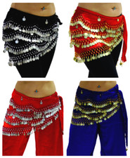 Velvet Belly Dance Costume Belt Hip Scarf Skirt Wrap Coin Plus Size M / L / XL