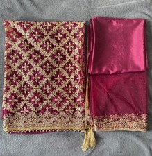 Maroon & Gold Punjabi Suit Material – Unstitched (Top, Trouser & Dupatta)