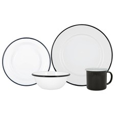 16 Piece White Enamel Dinner