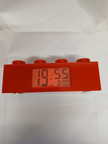 Lego brick red - red, clock