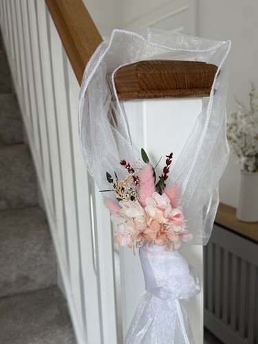 Pink wedding flowers church - flowers,