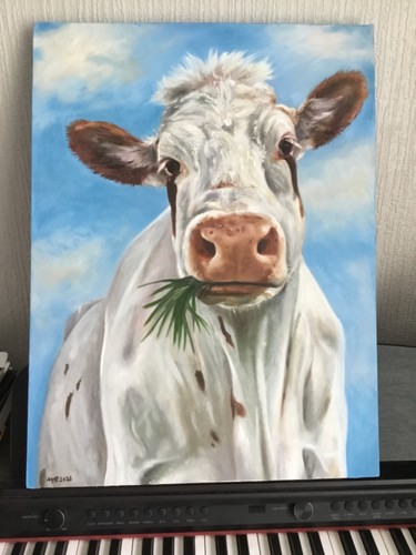 White cow oil painting - oil, on