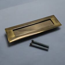 Aged Solid Brass Letter Box Plate 255mm x 76mm Sprung Heavy Victorian Door Front