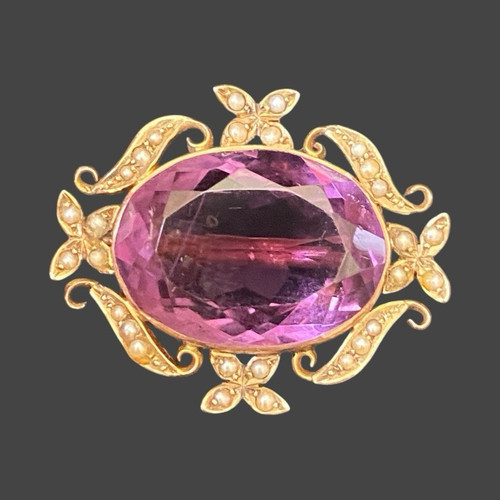 Antique 9ct gold amethyst - gold,
