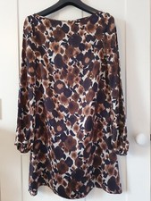 Tara Jarmon Dress Size 12 Brown Print Silk  Wedding Occasion Maxmara Christmas