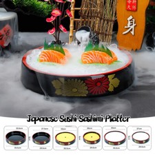 Round Japan Sushi Bucket Sashimi Fish Seafood Dish Cuisine Fruit Food Tray Plate