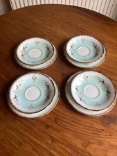 Vintage Sutherland Bone China 4 x Saucer, plate turquoise Gold England 1930s